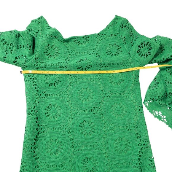 Judith March Green Crochet Knit Dress Bell Sleeve SZ S Boho - Picture 8 of 12